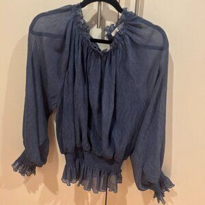 Blue long-sleeve blouse, size L